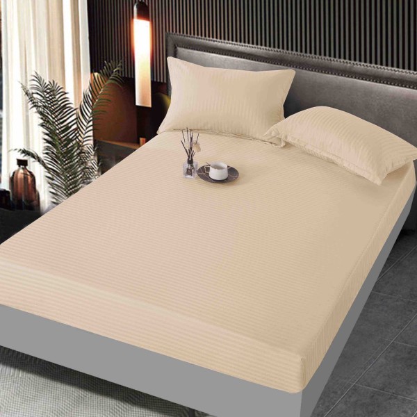 Cearsaf cu Elastic, JoJo Home, Damasc Finetat, 160x200 cm, 2 Fete de Perna 50x70 cm, Bej  [1]