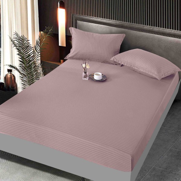 Cearsaf cu Elastic, JoJo Home, Damasc Finetat, 160x200 cm, 2 Fete de Perna 50x70 cm, Roz Prafuit [1]