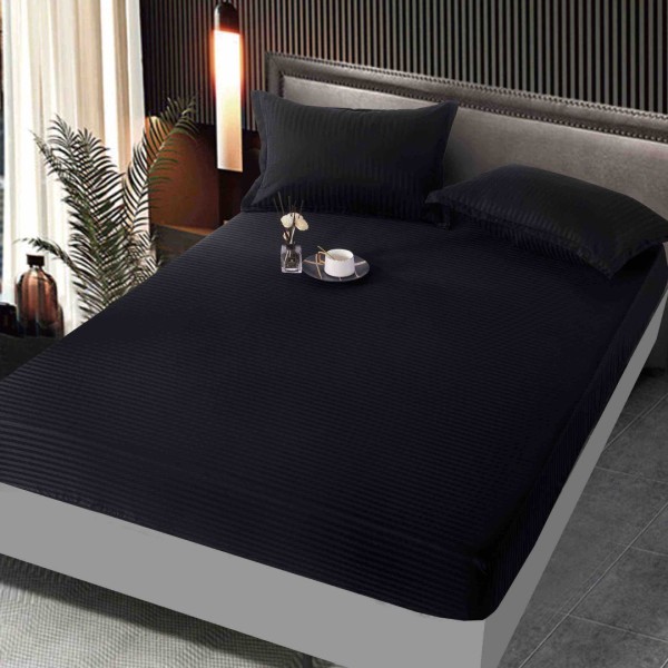 Cearsaf cu Elastic, JoJo Home, Damasc Finetat, 160x200 cm, 2 Fete de Perna 50x70 cm, Negru [1]