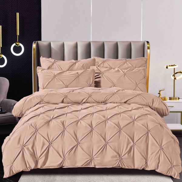 Lenjerie de Pat Premium, JOJO HOME,  Finet cu Pliuri Brodate, 6 Piese, Nesifonabilă și Durabilă, Cappuccino [1]