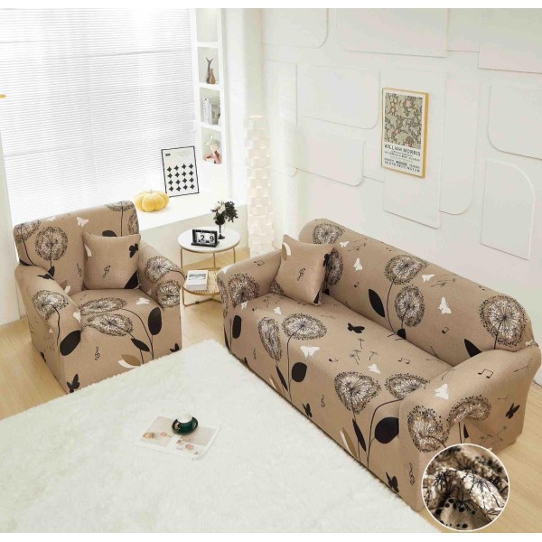 Husa Elastica Pentru Canapea 3 Locuri - L - Jojo Home, Bej, Papadii [1]
