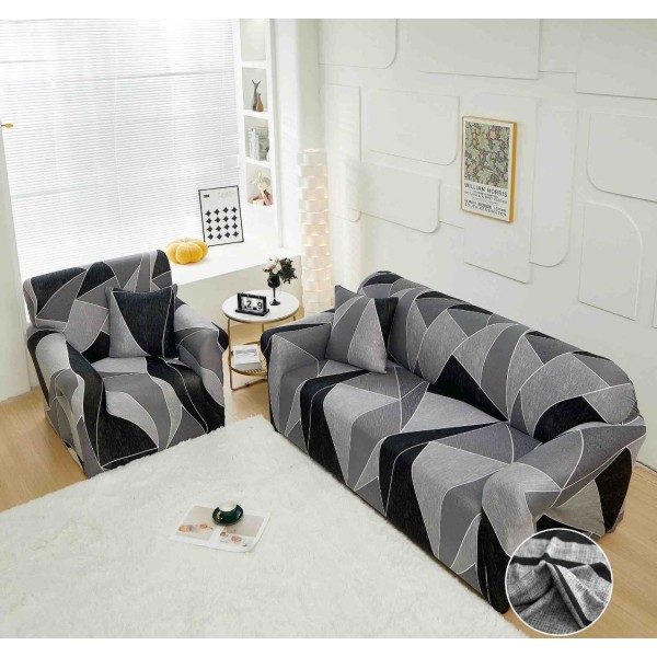 Husa Elastica Pentru Canapea 3 Locuri - L - Jojo Home, Gri, Forme Geometrice [1]