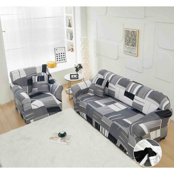 Husa Elastica Pentru Canapea 3 Locuri - L - Jojo Home, Gri, Forme Geometrice [1]