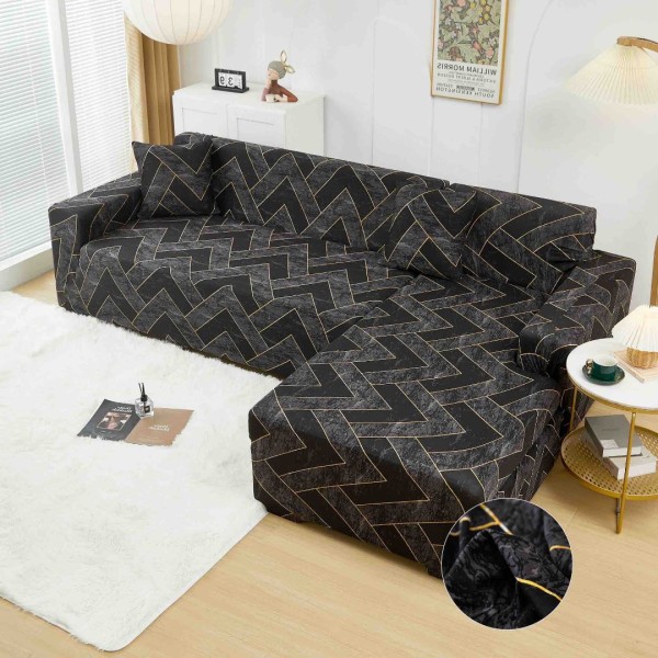 Set husa pentru coltar M + L, Elastica, Jojo Home, Negru, Forme Geometrice [1]
