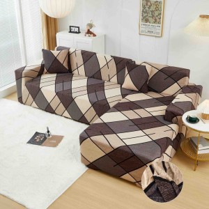 Set husa pentru coltar M + L, Elastica, Jojo Home, Bej, Maro, Forme Geometrice Set husa pentru coltar M + L, Elastica, Jojo Home, Bej, Maro, Forme Geometrice