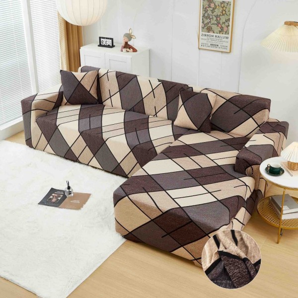 Set husa pentru coltar M + L, Elastica, Jojo Home, Bej, Maro, Forme Geometrice [1]