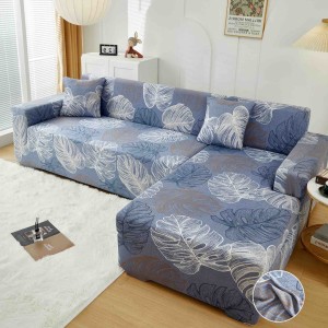 Set husa pentru coltar M + L, Elastica, Jojo Home, Gri, Frunze Set husa pentru coltar M + L, Elastica, Jojo Home, Gri, Frunze