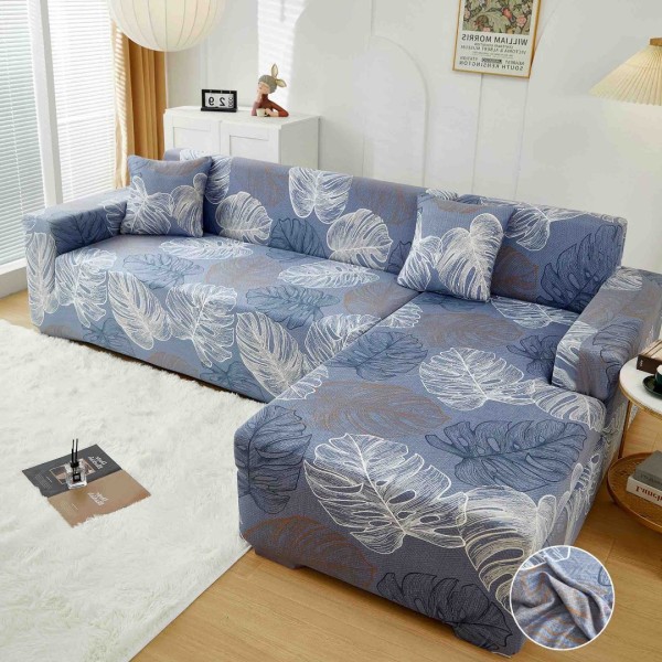 Set husa pentru coltar M + L, Elastica, Jojo Home, Gri, Frunze [1]