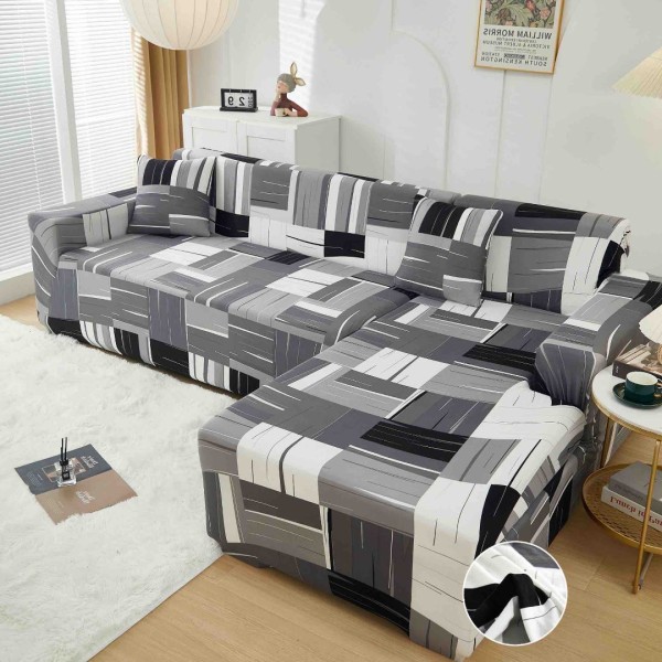 Set husa pentru coltar M + L, Elastica, Jojo Home, Gri, Forme Geometrice [1]