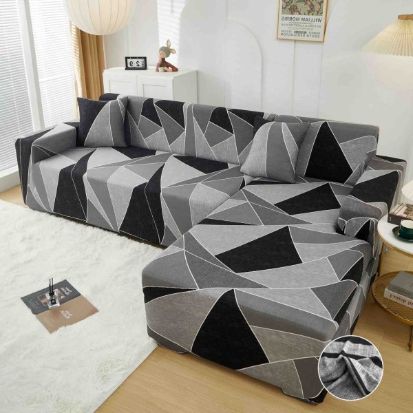 Set husa pentru coltar M + L, Elastica, Jojo Home, Gri, Forme Geometrice [1]