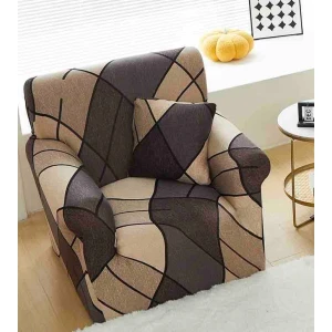 Husa Elastica Pentru fotoliu cu brate, Jojo Home, Bej, Gri, Forme Geometrice