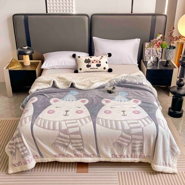 Patura CoCoLiNo cu blanita, 200x230cm, Jojo Home, Gri, Ursuleti [1]