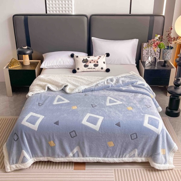 Patura CoCoLiNo cu blanita, 200x230cm, Jojo Home, Bleu, Forme Geometrice [1]