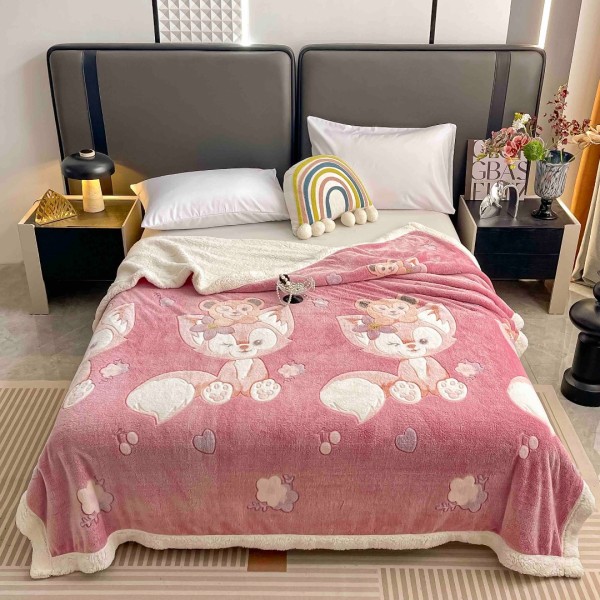 Patura CoCoLiNo cu blanita, 200x230cm, Jojo Home, Roz, Vulpite [1]