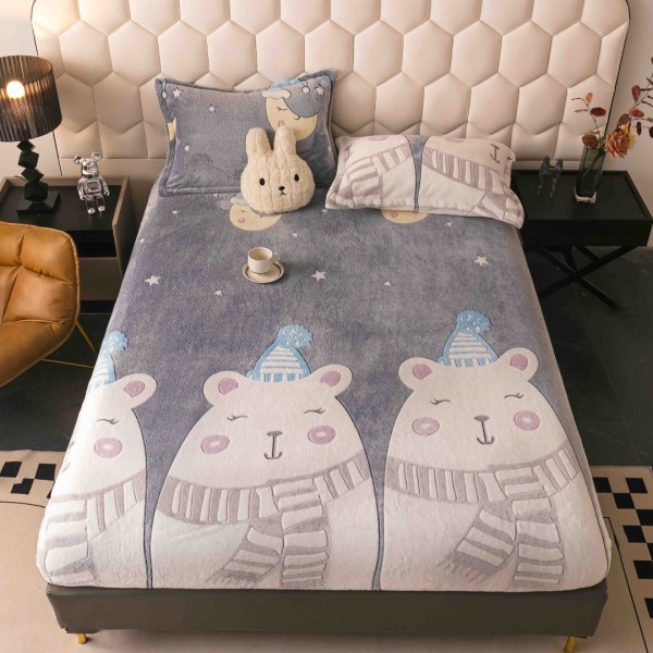 Cearsaf CoCoLiNo, JoJo Home, cu Elastic, 180x200x25cm, 2 fete de perne, 50x70cm, Gri, Ursuleți [1]