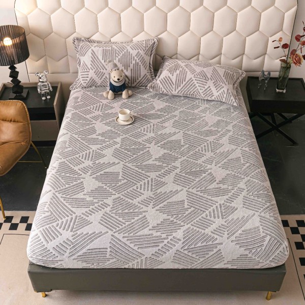 Cearsaf CoCoLiNo, JoJo Home, cu Elastic, 180x200x25cm, 2 fete de perne, 50x70cm, Gri, dungi [1]