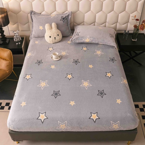 Cearsaf CoCoLiNo, JoJo Home, cu Elastic, 180x200x25cm, 2 fete de perne, 50x70cm, Gri, stelute [1]