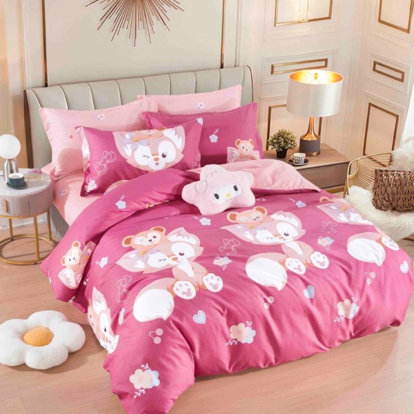 Lenjerie pat 1 PERSOANA,  FINET, 4 piese, Jojo Home, Roz, Vulpite [1]