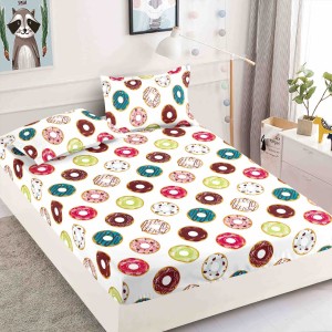 Cearsaf cu elastic, Bumbac FINET, 160/180x200cm, 2 fete de perne 50x70cm, Jojo Home, Alb, Multicolor, Gogosi