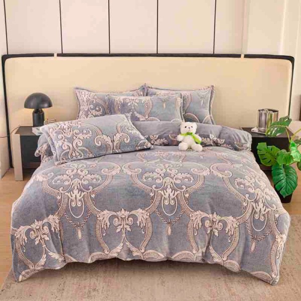 Lenjerie pat dublu, Super Pufoasa COCOLINO,cu ELASTIC, 4 piese, Jojo Home, Gri, Model Elegant [1]