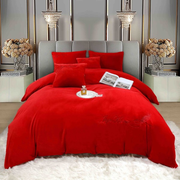 Lenjerie de pat, Soft Touch, Jojo Home, cu Blăniță Short Hair, Rabbit, 200x230 cm, 6 piese, Rosu [1]