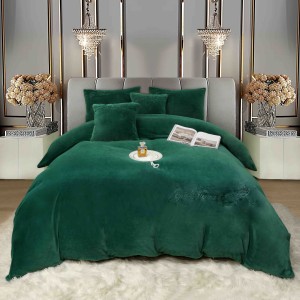 Lenjerie de pat, Soft Touch, Jojo Home, cu Blăniță Short Hair, Rabbit, 200x230 cm, 6 piese, Verde Smarald