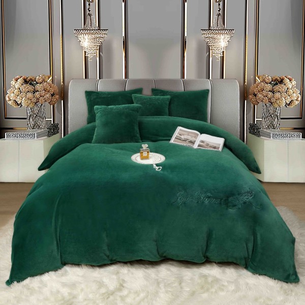 Lenjerie de pat, Soft Touch, Jojo Home, cu Blăniță Short Hair, Rabbit, 200x230 cm, 6 piese, Verde Smarald [1]