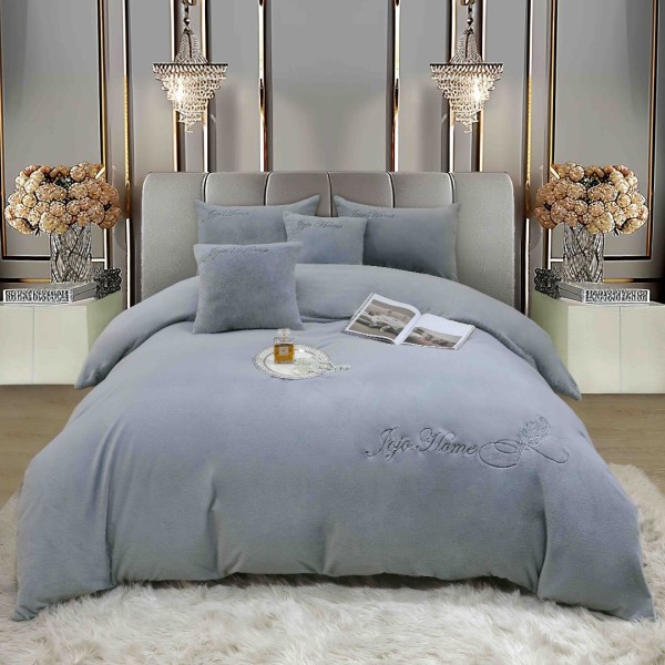 Lenjerie de pat, Soft Touch, Jojo Home, cu Blăniță Short Hair, Rabbit, 200x230 cm, 6 piese, Gri deschis [1]