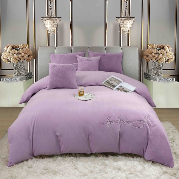 Lenjerie de pat, Soft Touch, Jojo Home, cu Blăniță Short Hair, Rabbit, 200x230 cm, 6 piese, Lila [1]