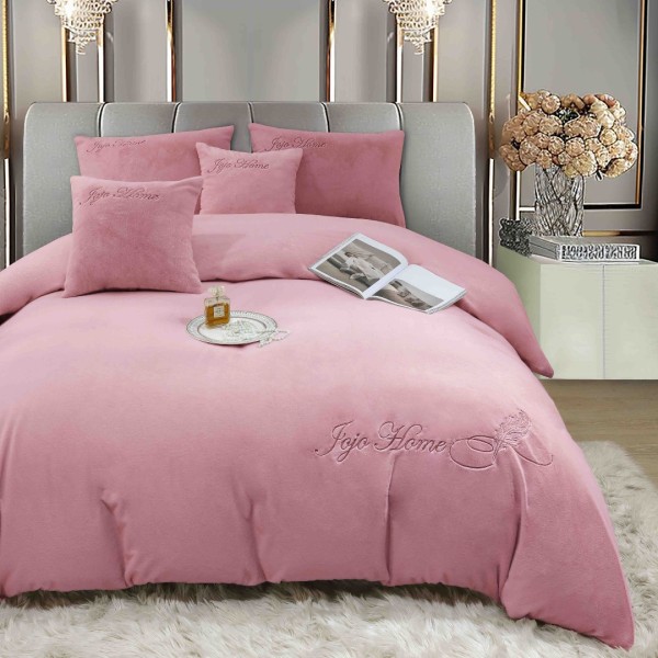 Lenjerie de pat, Soft Touch, Jojo Home, cu Blăniță Short Hair, Rabbit, 200x230 cm, 6 piese, Roz [1]