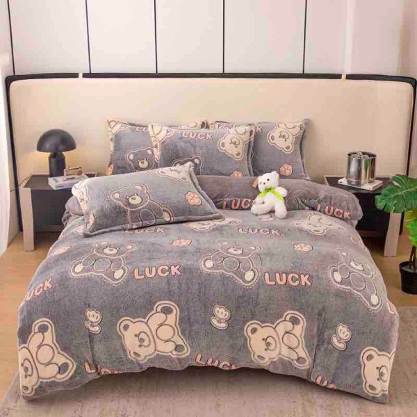 Lenjerie pat dublu, Super Pufoasa COCOLINO,cu ELASTIC, 4 piese, Jojo Home, Gri, Ursuleti [1]