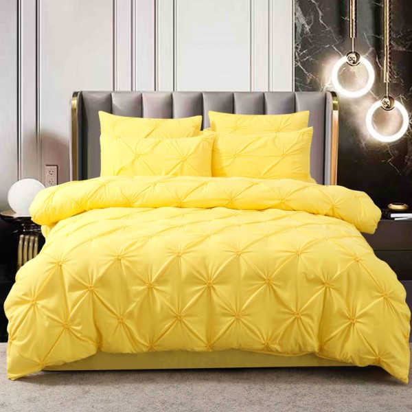 Lenjerie de Pat Premium, JOJO HOME,  Finet cu Pliuri Brodate, 6 Piese, Nesifonabilă și Durabilă, Galben [1]