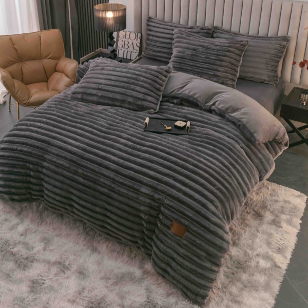 Lenjerie Deluxe, Jojo Home, 4 Piese, Blăniță Shorthair și CoCoLiNo, cu Elastic Perimetral, Gri Antracit [1]