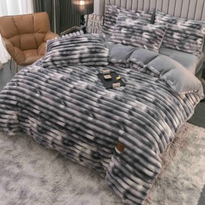 Lenjerie Deluxe, Jojo Home, 4 Piese, Blăniță Shorthair și CoCoLiNo, cu Elastic Perimetral, Alb, Gri, degrade Lenjerie Deluxe, Jojo Home, 4 Piese, Blăniță Shorthair și CoCoLiNo, cu Elastic Perimetral, Alb, Gri, degrade