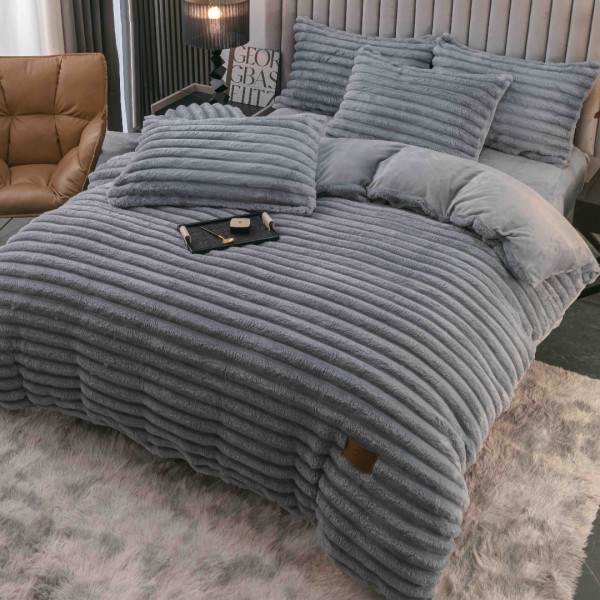 Lenjerie Deluxe, Jojo Home, 4 Piese, Blăniță Shorthair și CoCoLiNo, cu Elastic Perimetral, Gri Albastrui [1]
