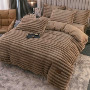 Lenjerie Deluxe, Jojo Home, 4 Piese, Blăniță Shorthair și CoCoLiNo, cu Elastic Perimetral, Cafea