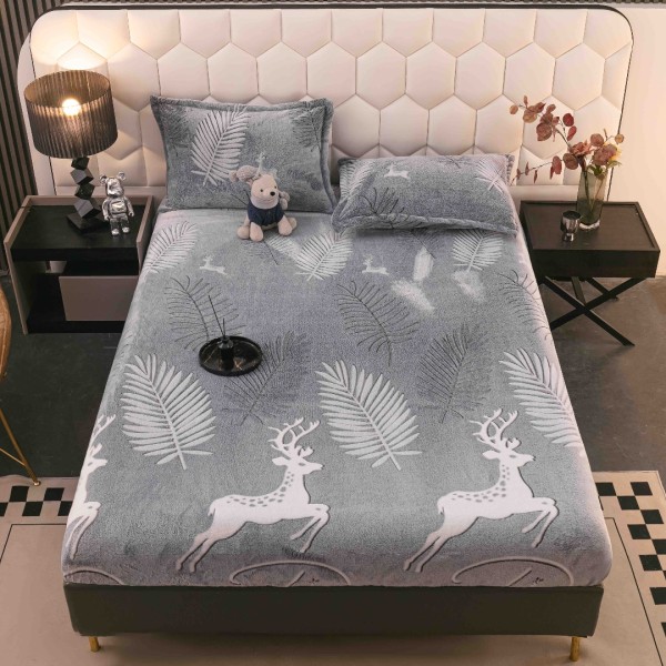 Cearsaf CoCoLiNo, JoJo Home, cu Elastic, 180x200x25cm, 2 fete de perne, 50x70cm, Gri, Cerbi [1]