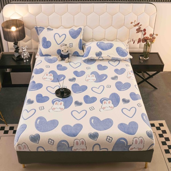 Cearsaf CoCoLiNo, JoJo Home, cu Elastic, 180x200x25cm, 2 fete de perne, 50x70cm, Crem, Bleu, Inimioare [1]