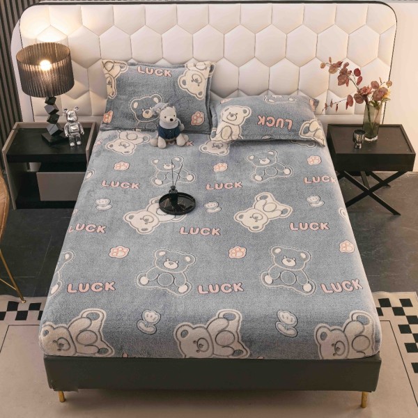 Cearsaf CoCoLiNo, JoJo Home, cu Elastic, 180x200x25cm, 2 fete de perne, 50x70cm, Gri, Ursuleti [1]