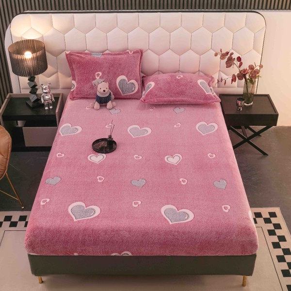 Cearsaf CoCoLiNo, JoJo Home, cu Elastic, 180x200x25cm, 2 fete de perne, 50x70cm, Roz, Inimioare [1]