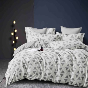 Lenjerie pat dublu, FINET, 6 piese, cu ELASTIC, Jojo Home, Gri, Triunghiuri