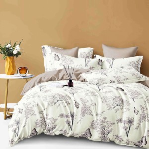 Lenjerie pat dublu, FINET, 6 piese, cu ELASTIC, Jojo Home, Crem, Bej, Flori Lenjerie pat dublu, FINET, 6 piese, cu ELASTIC, Jojo Home, Crem, Bej, Flori