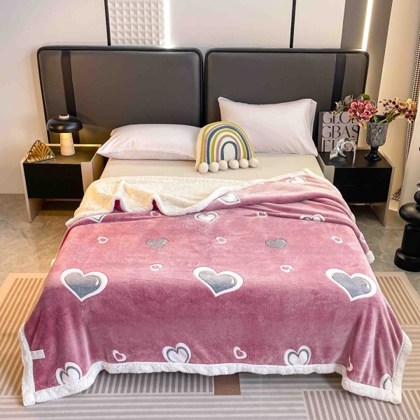 Patura CoCoLiNo cu blanita, 200x230cm, Jojo Home, Roz, Inimioare [1]