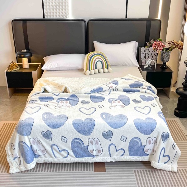 Patura CoCoLiNo cu blanita, 200x230cm, Jojo Home, Alb, Bleu, Inimioare [1]