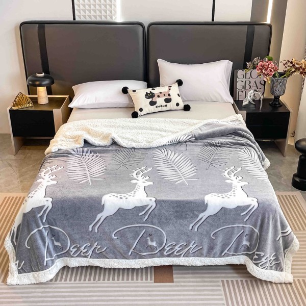 Patura CoCoLiNo cu blanita, 200x230cm, Jojo Home, Gri, Cerbi [1]