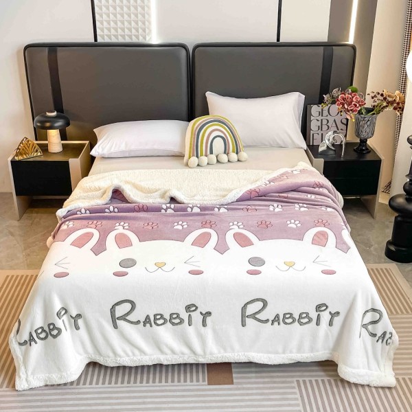 Patura CoCoLiNo cu blanita, 200x230cm, Jojo Home, Roz, Iepurasi [1]