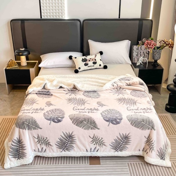Patura CoCoLiNo cu blanita, 200x230cm, Jojo Home, Crem, Gri, Frunze [1]