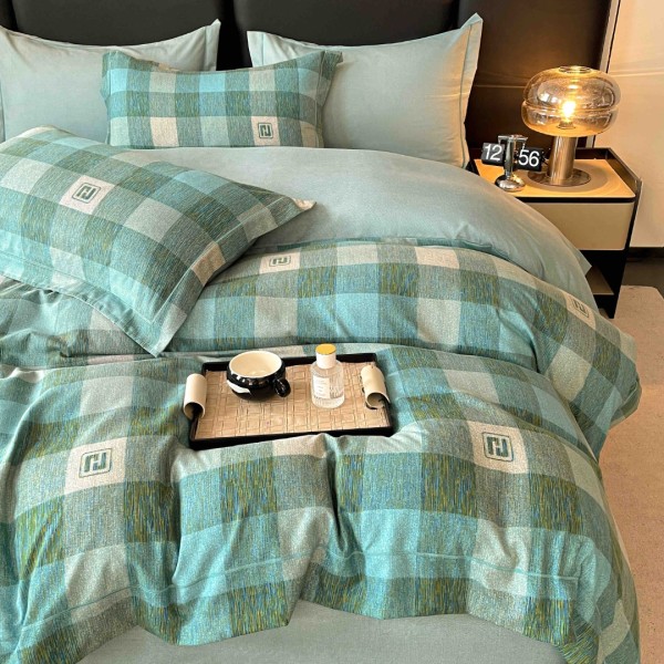 Lenjerie pat dublu, FINET DeLuxe, 6 piese, cu ELASTIC, Jojo Home, Cutie Eleganta, Verde, Bleu [1]