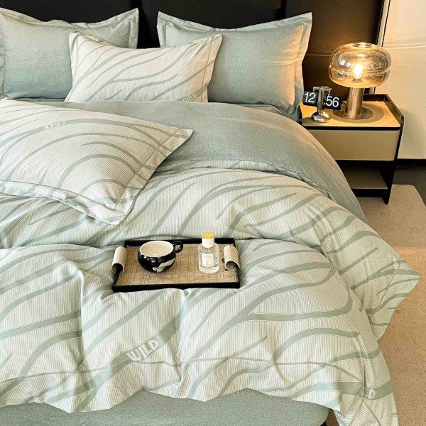 Lenjerie pat dublu, FINET DeLuxe, 6 piese, cu ELASTIC, Jojo Home, Cutie Eleganta, Gri Verzui, Animal Print [1]