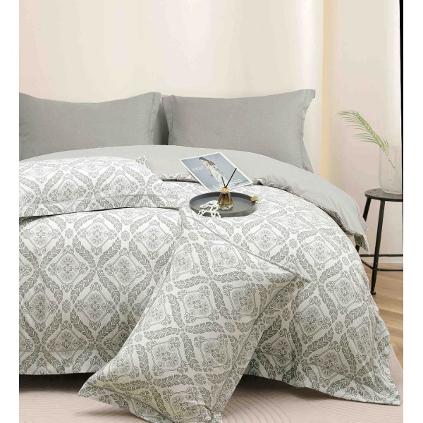 Lenjerie pat dublu, FINET DeLuxe, 6 piese, cu ELASTIC, Jojo Home, Cutie Eleganta, Gri, Model Elegant [1]